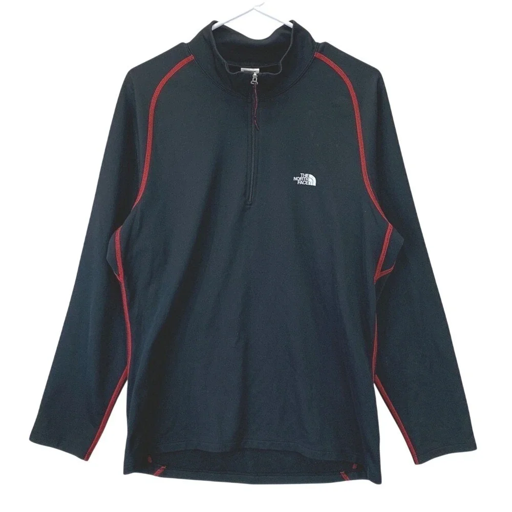 The North Face 1/4 Zip Fleece Pullover Jacket Mens Size L Black Red Outdoor Tech